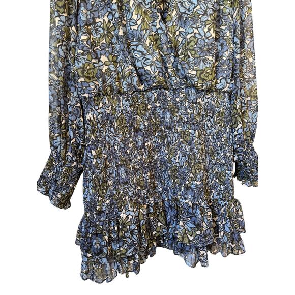 VERONICA BEARD Saera Floral Minidress Dress Size 14 Blue Multi Smocked Romantic - Picture 6 of 11